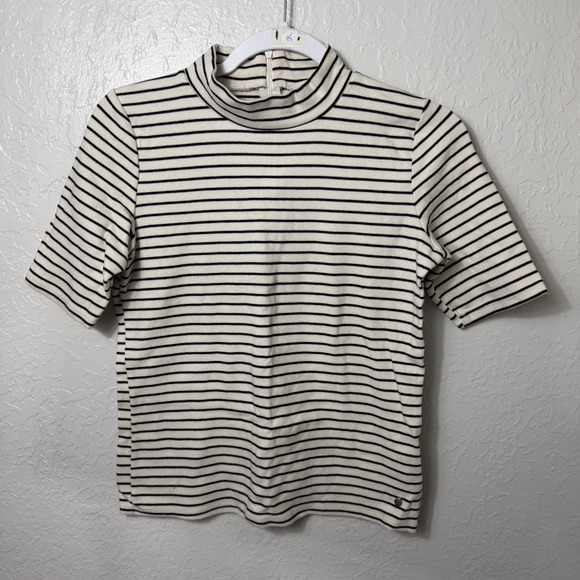 Abercrombie & Fitch Tops - Abercrombie & Fitch Essentials Mock Neck Striped Short Sleeve Top Cream Black M
